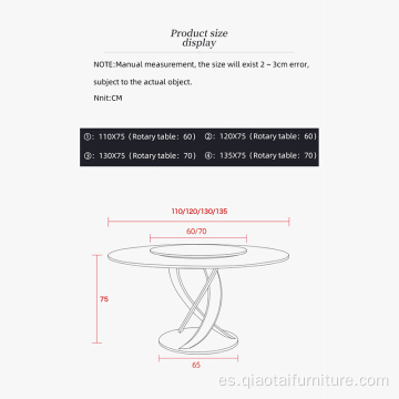 Mesa de comedor redonda de mármol de hierro de lujo con plato giratorio